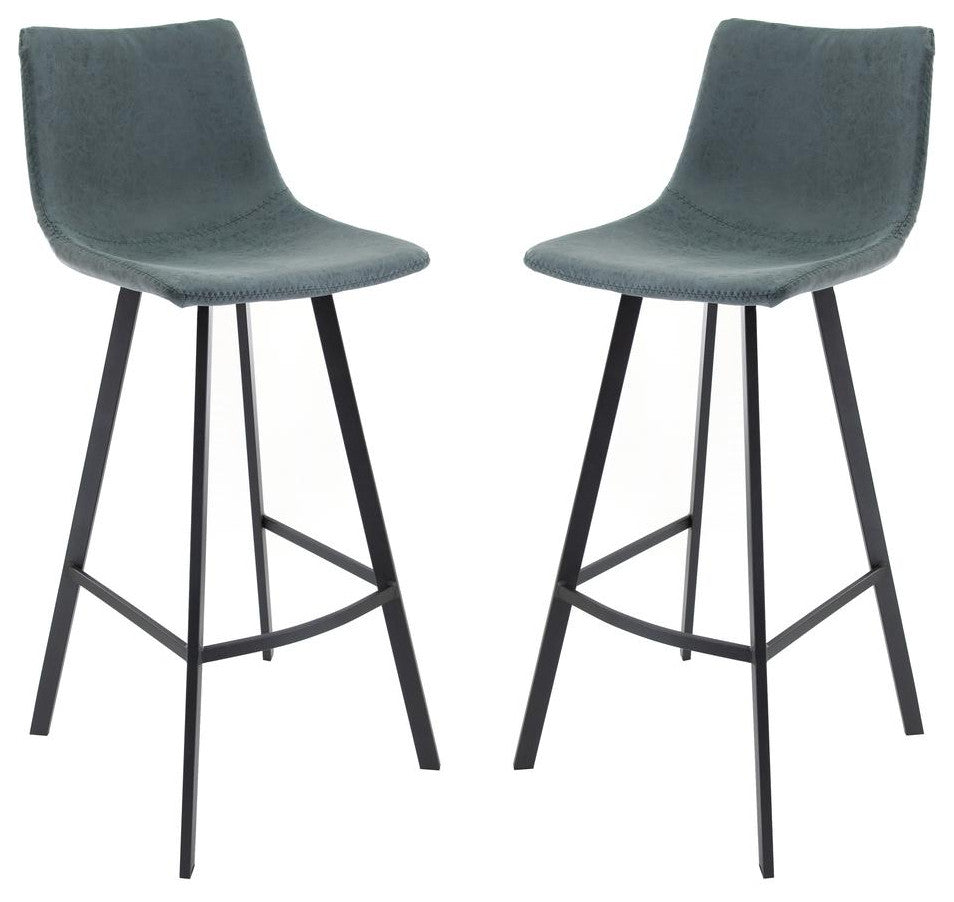 LeisureMod Elland Modern Upholstered Leather Bar Stool With Iron Legs &...