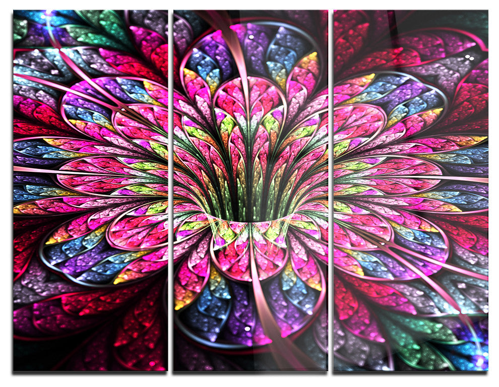 "Pink Blue Colorful Flower" Digital Metal Wall Art, 3 Panels, 36"x28"
