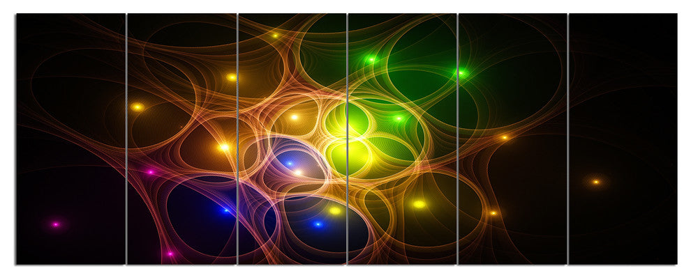Yellow Fractal Space Circles, Abstract Canvas Art Print, 70"x28", 6 Panels