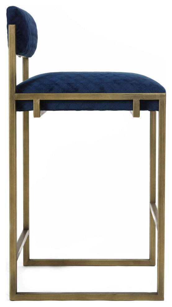 Cortesi Home Argo 30" Barstool, Blue Velvet, Brushed Gold Legs