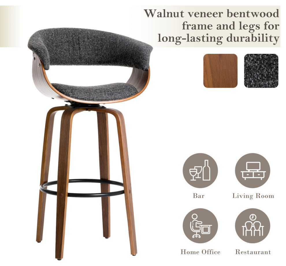 Bentwood Swivel Bar Chair, PU Leather, Set of 2, Dark Blue