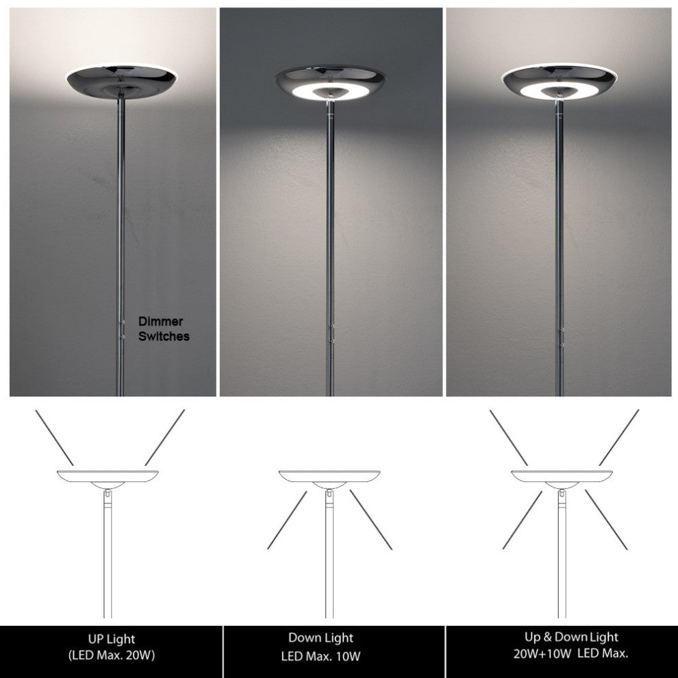 UFO  30W High Bright Up and Down Dimmable LED Torchiere Floor Lamp