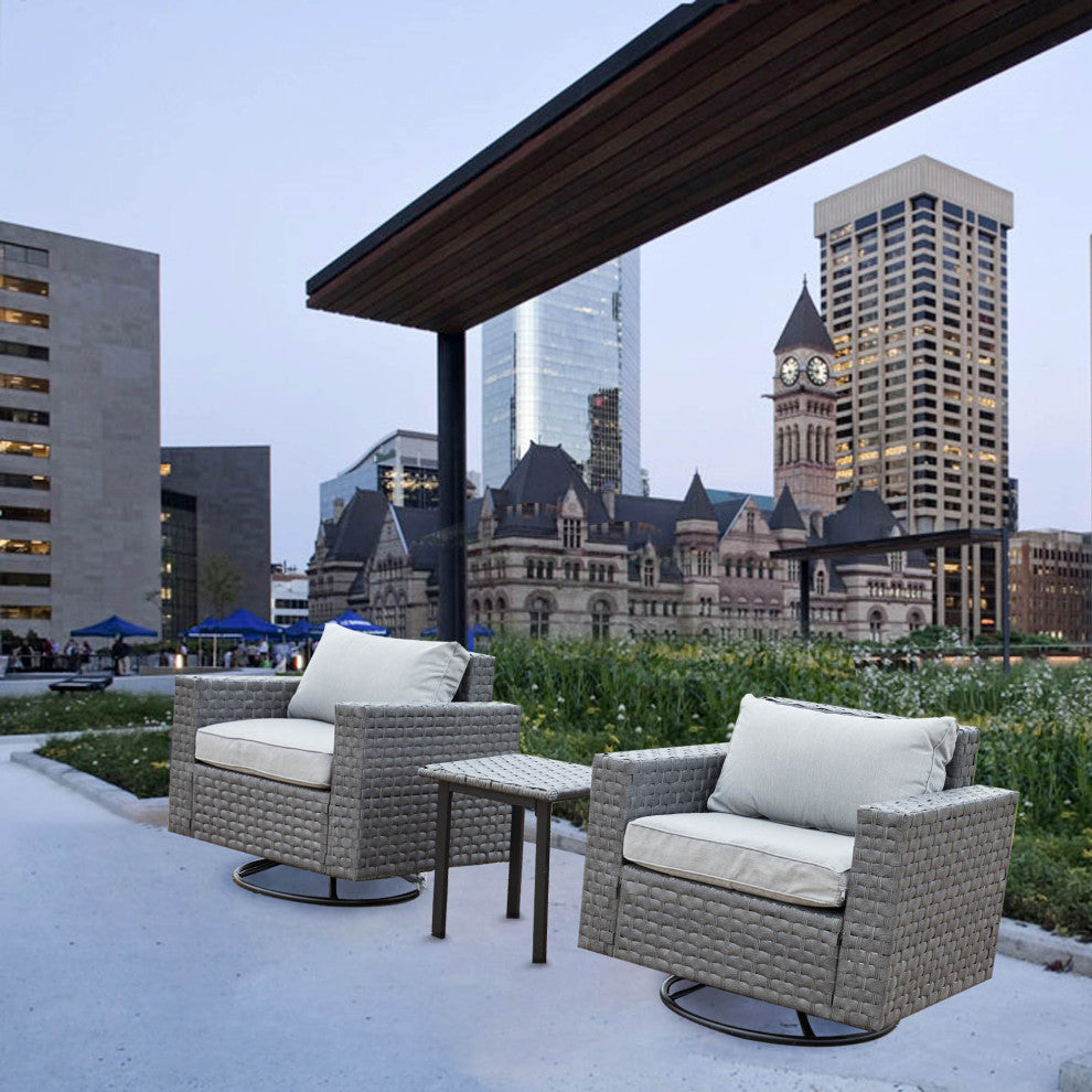 Outdoor Swivel Rocker Patio Chair Rattan Conversation Sets with Coffee Table, Gray
