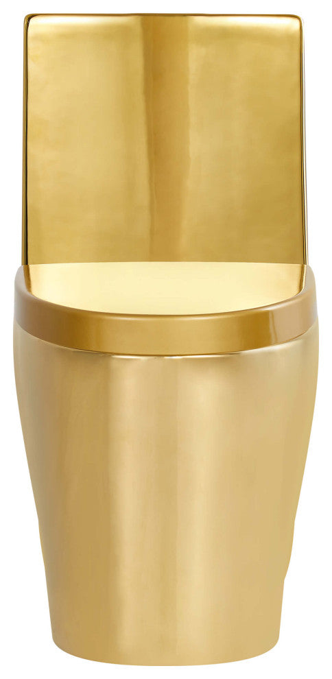 Fine Fixtures Dual-Flush Elongated One-Piece Toilet With High Efficiency Flush, Shiny Gold