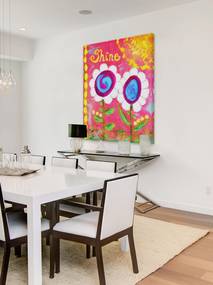 "White Flowers Shine" Painting Print on Wrapped Canvas