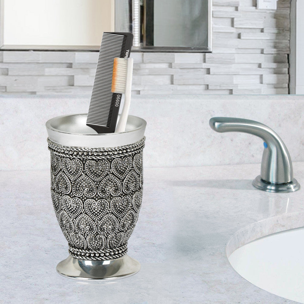 nu steel Beaded Heart 4-Piece Set Bath Collection-Silver Resin