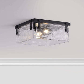 Ashley 11.8" Black 2-light Hand Crafted Glass Square Flush Mount