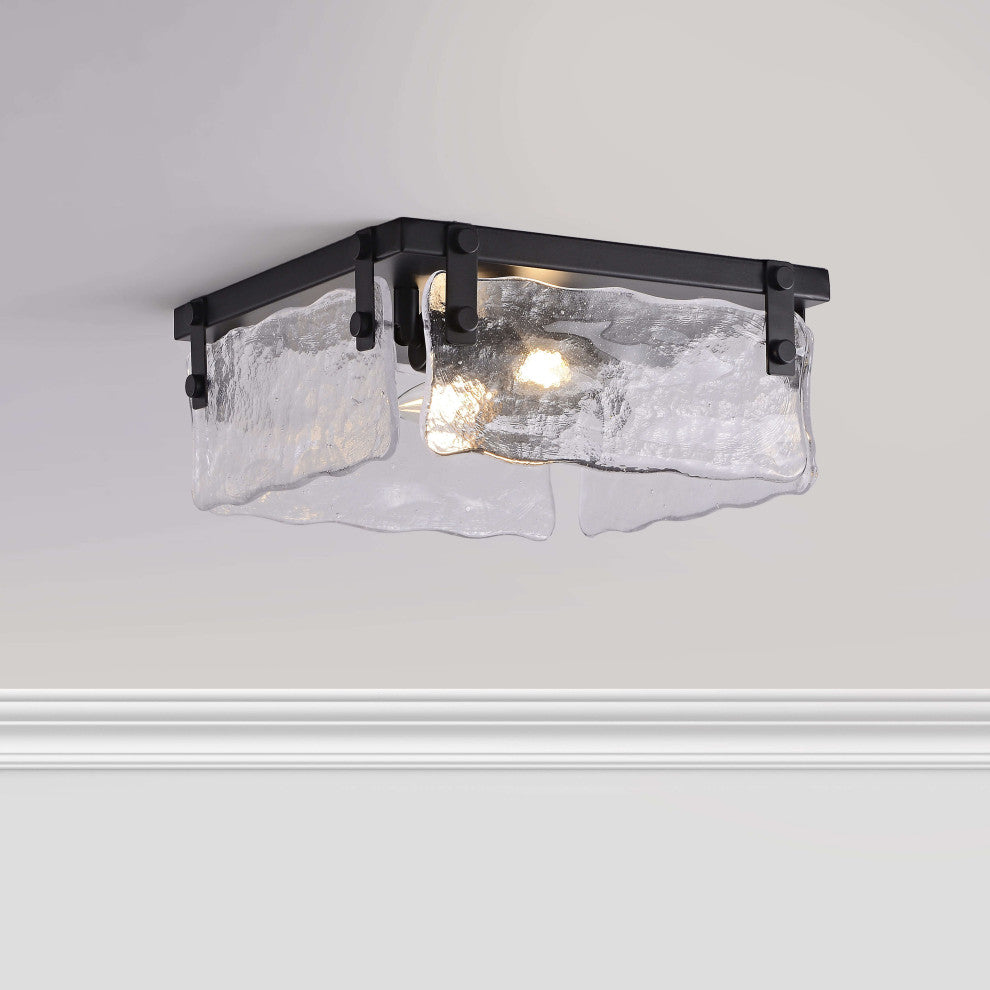 Ashley 11.8" Black 2-light Hand Crafted Glass Square Flush Mount