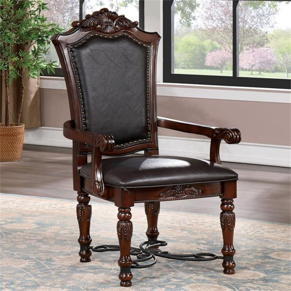 Furniture of America Exa Traditional Wood Padded Armchair in Cherry (Set of 2)