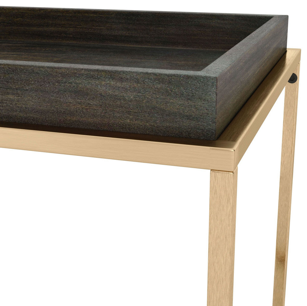 Sofa Side Table, Rectangular, Aluminum, Metal, Wood, Black, Brass, Hospitality