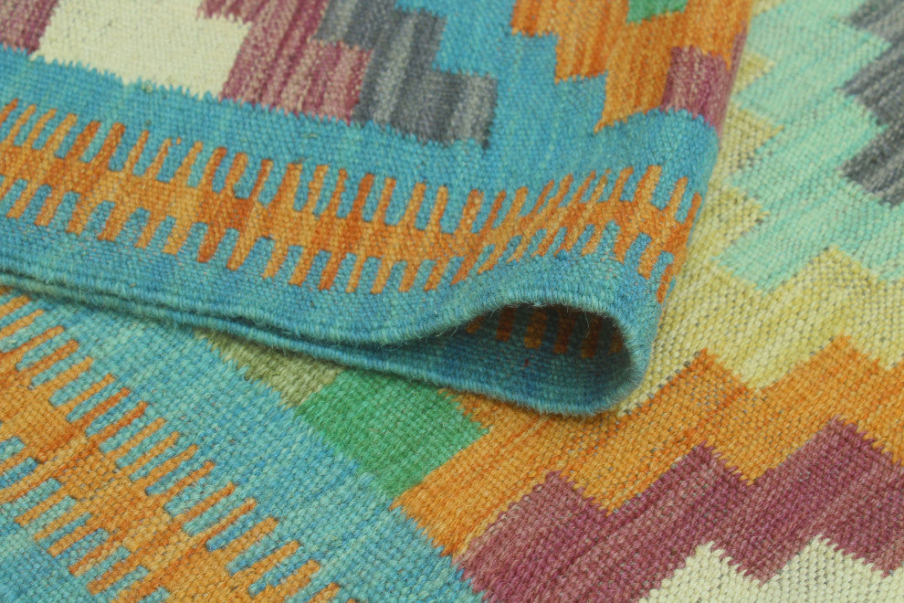 Sangat Kilim Hamadi Orange/Blue Runner, 2'8x9'5