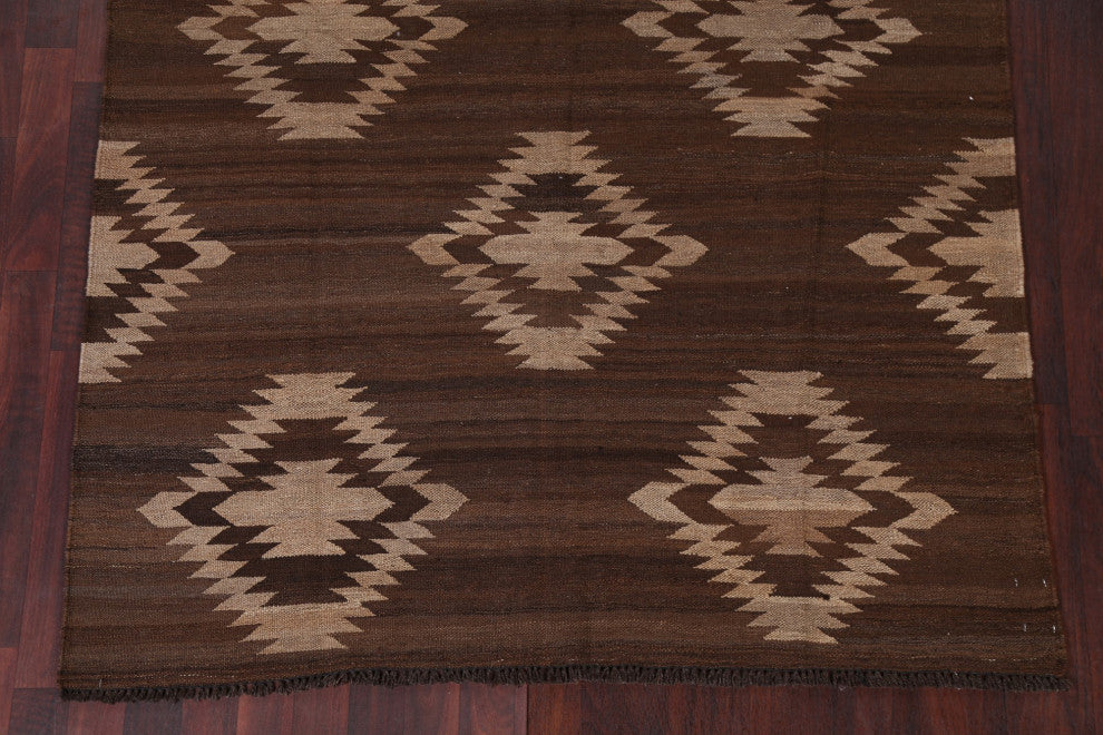 Natural Dye Geometric Kilim Oriental Area Rug Flat-weave Wool Carpet 5x7