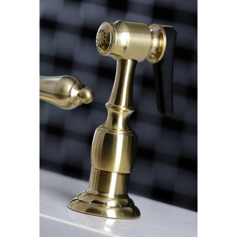KB1797ALBS 8" Widespread Kitchen Faucet With Brass Sprayer, Brushed Brass