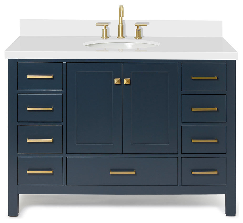 ARIEL Cambridge 49" Oval Sink Blue Bathroom Vanity Quartz Top, No Mirror