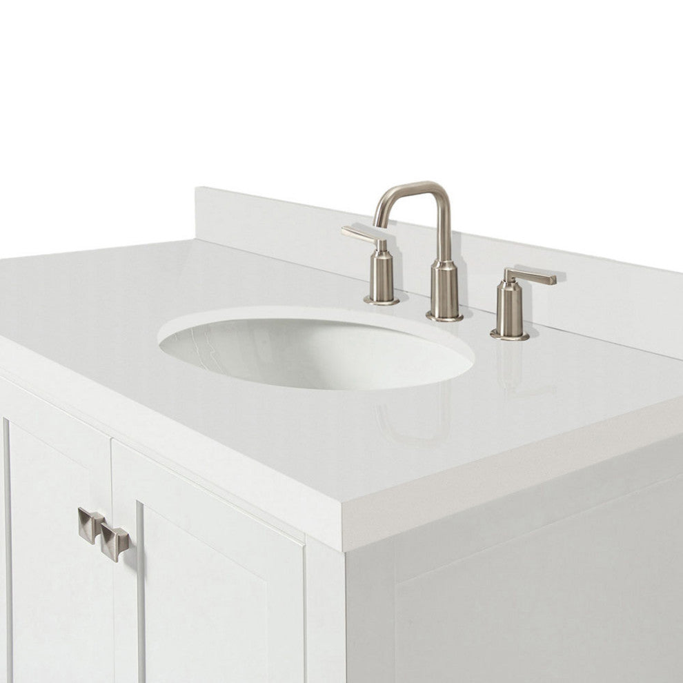 ARIEL Cambridge 43" Right Offset Oval Sink Bathroom Vanity White With Quartz Top