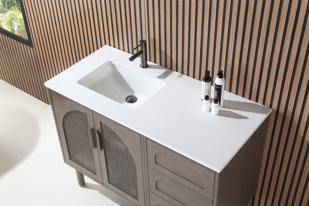Nara Mid-Century Freestanding Bathroom Vanity, Chestnut Oak, 48"
