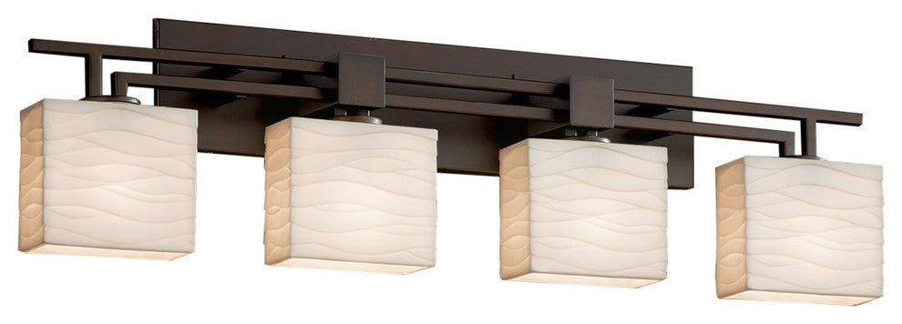 Porcelina Aero 4-Light Bath Bar, Rectangle, Dark Bronze, Waves Shade