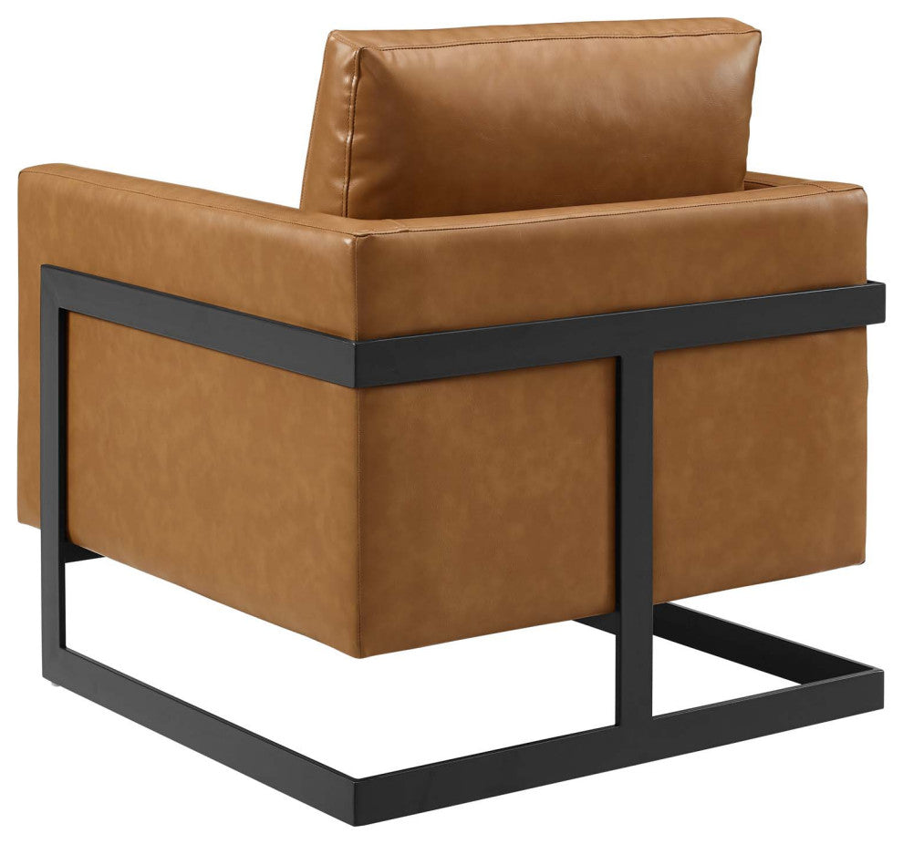 Accent Chair, Faux Vegan Leather, Black Tan, Modern, Living Lounge Hospitality
