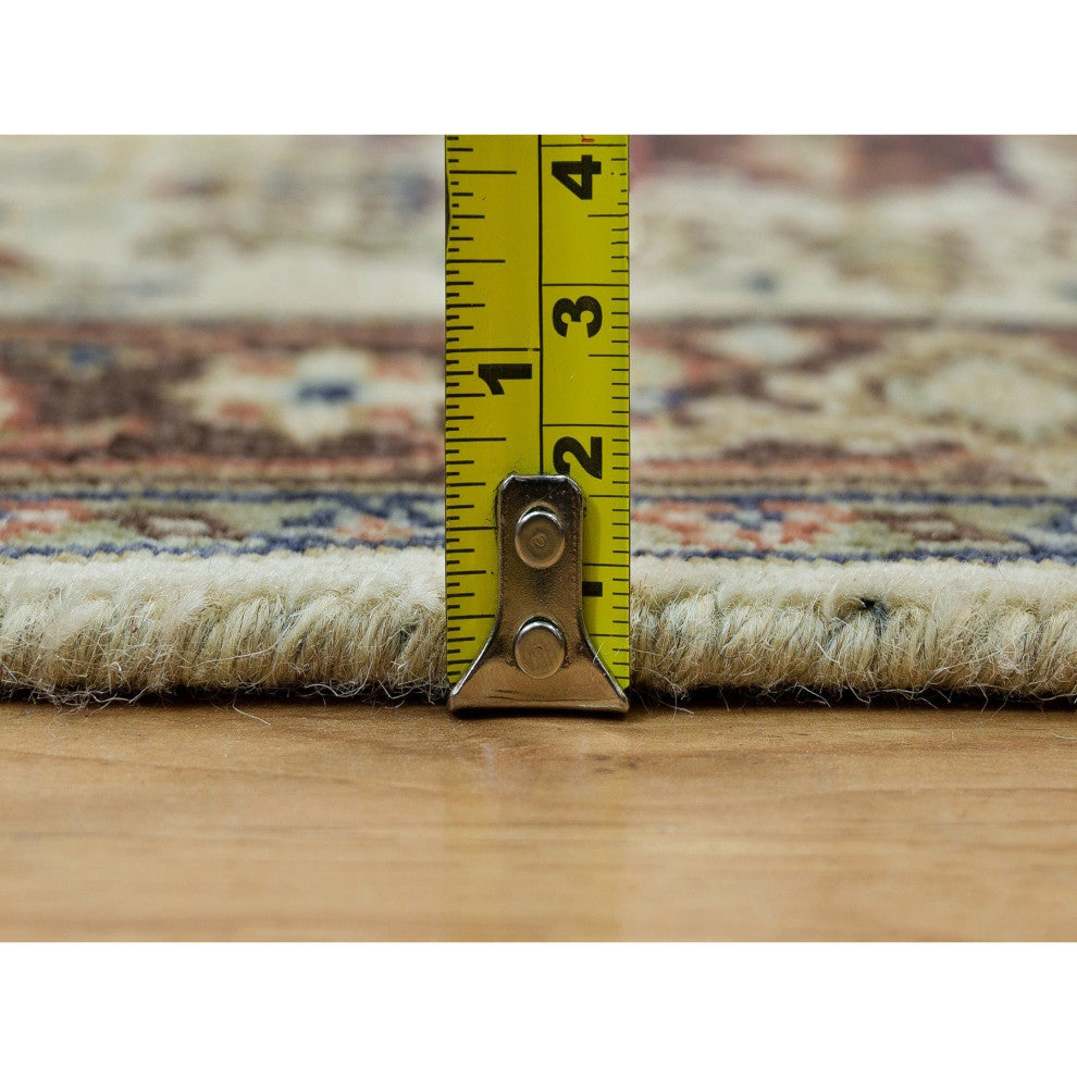 Chiffon Beige Heris Re-Creation Natural Wool Hand Knotted Runner Rug  2'6"x12'3"