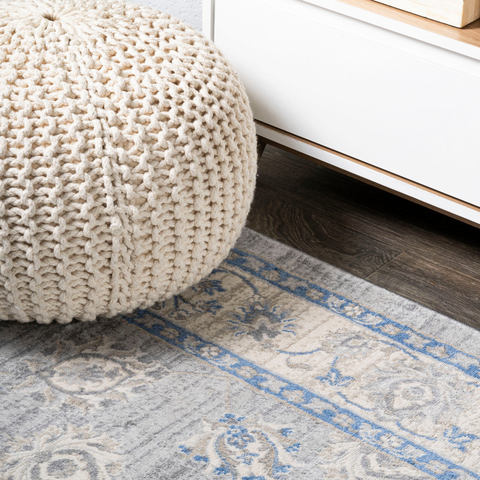 Modern Persian Moroccan Gray/Blue 6' Round Area Rug