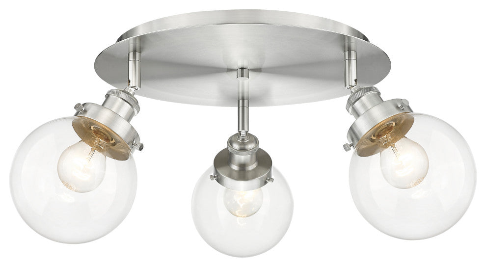 Beacon-3 Light 18" Flush Mount-Satin Nickel, Clear Glass Shade