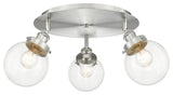 Beacon-3 Light 18" Flush Mount-Satin Nickel, Clear Glass Shade