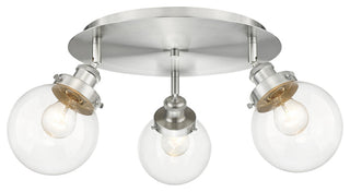 Beacon-3 Light 18" Flush Mount-Satin Nickel, Clear Glass Shade