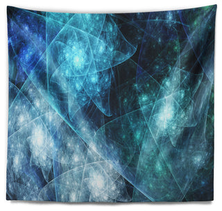 Blue Rotating Polyhedron Abstract Wall Tapestry, 60"x50"