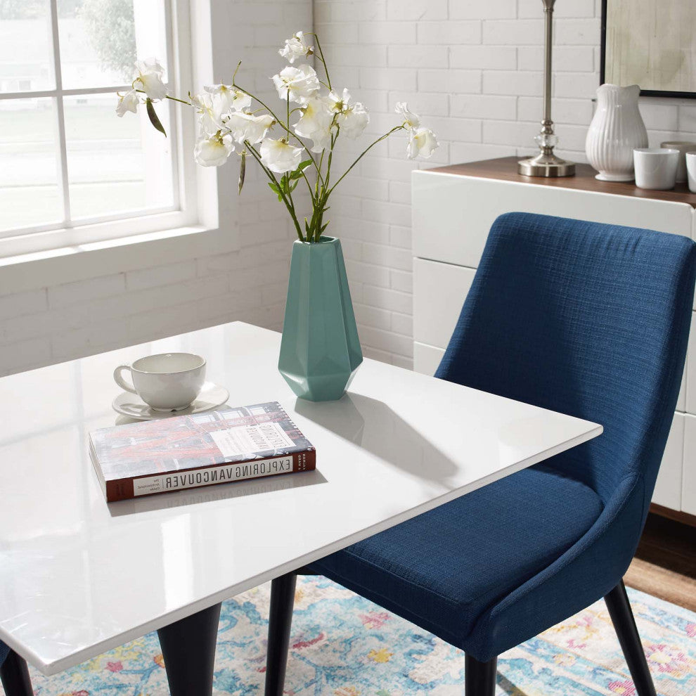 Modern Designer Kitchen Room Square Dining Table, Wood Metal Steel, Black White