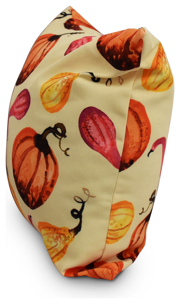 Gourds Galore Light Yellow Fall Print Outdoor Decorative Throw Pillow, 20"
