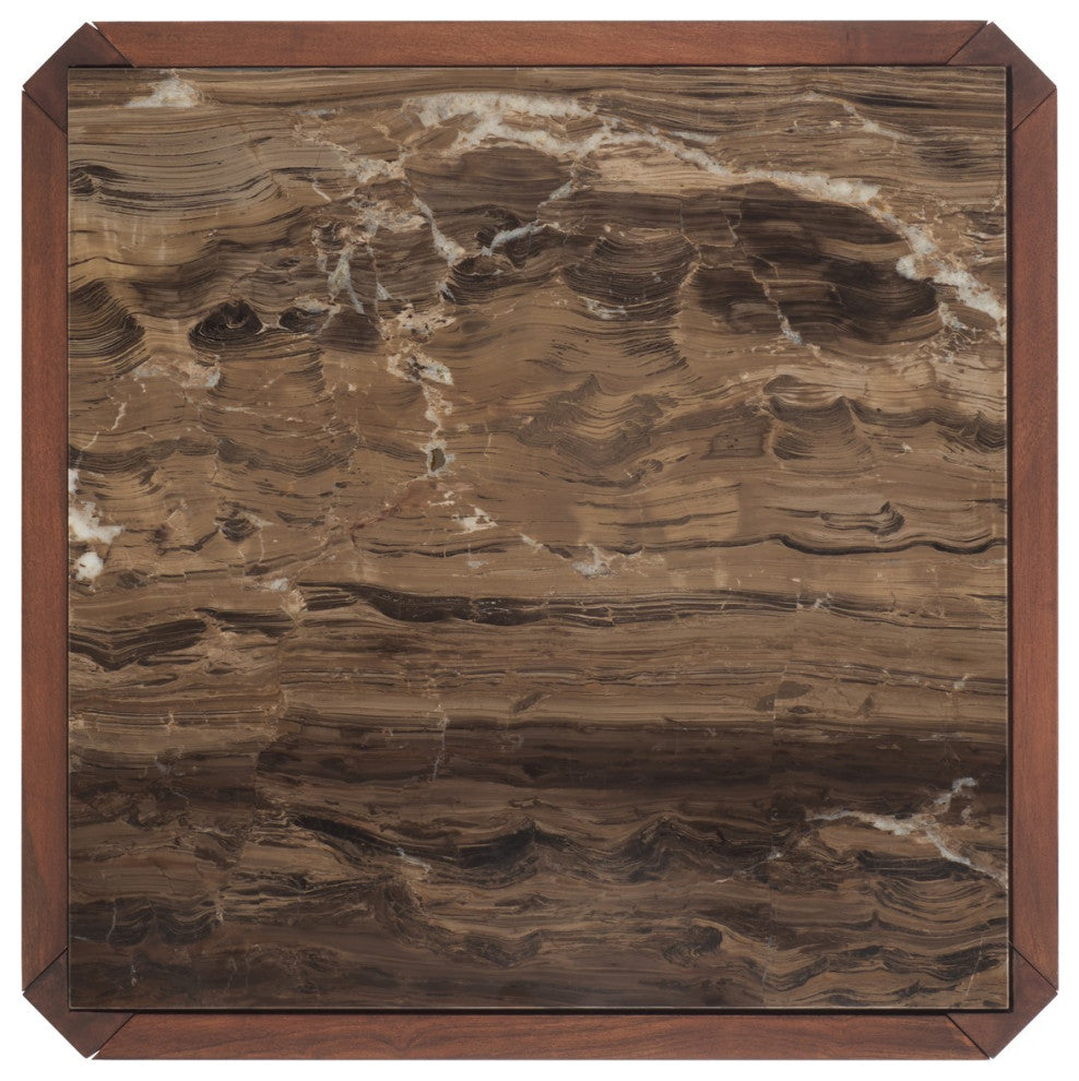 Safavieh Couture Bernardi Marble Top Accent Table, Walnut/Brown