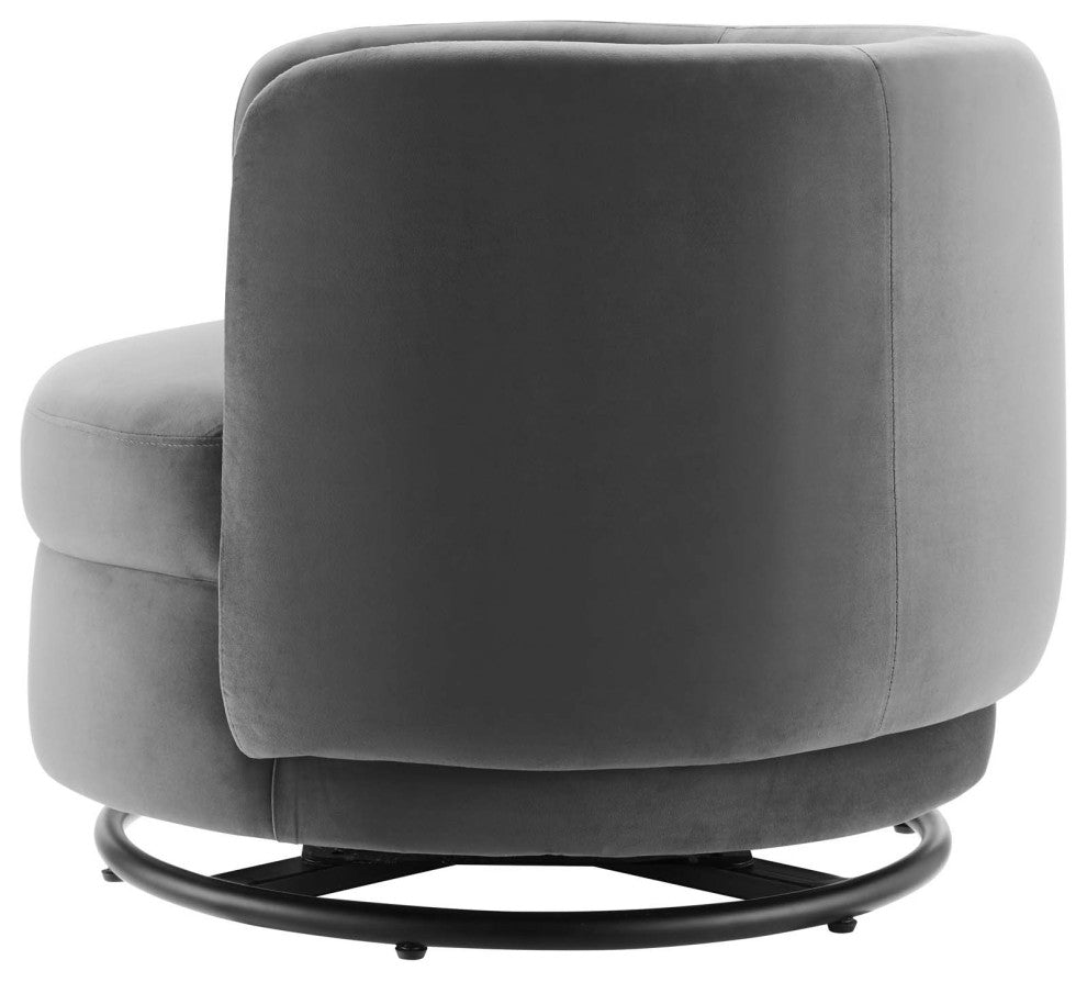 Armchair Swivel Accent Chair, Black Gray, Velvet, Modern, Cafe Hospitality