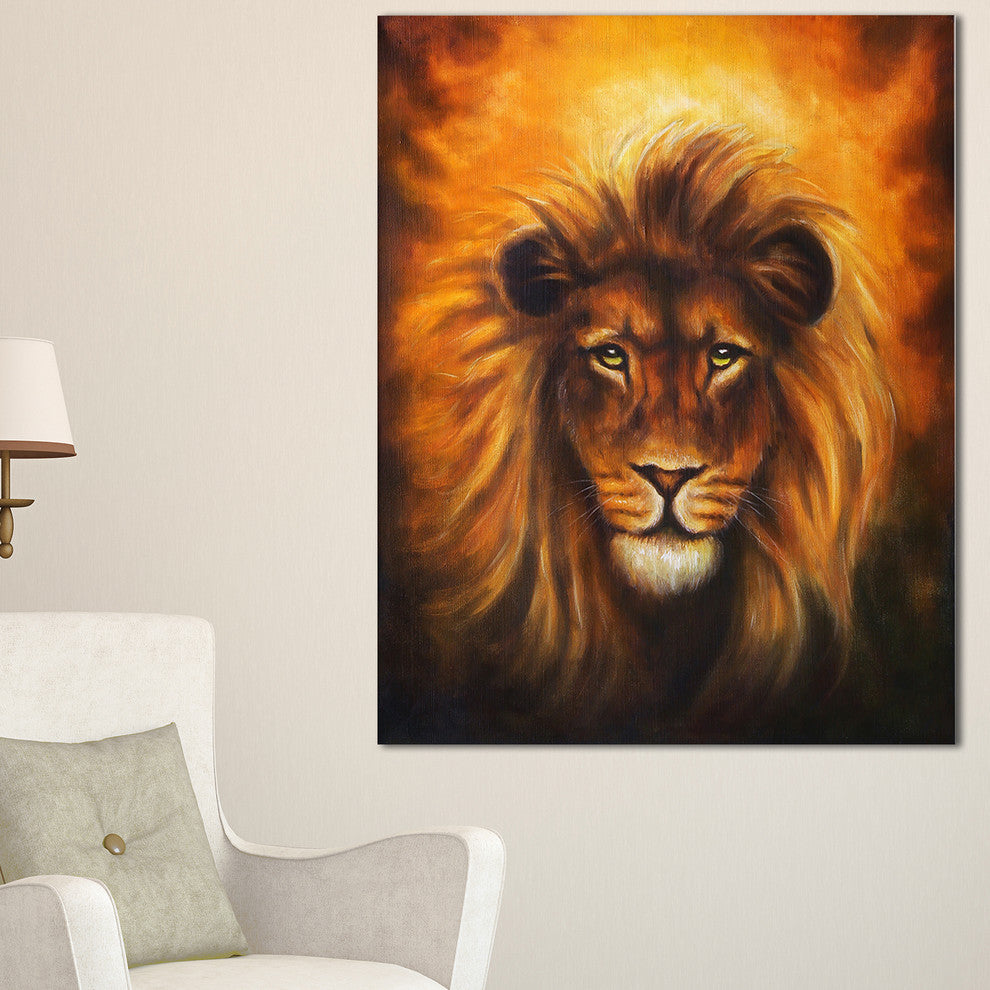 "Lion Head With Golden Mane" Animal Digital Canvas Print, 20"x40"