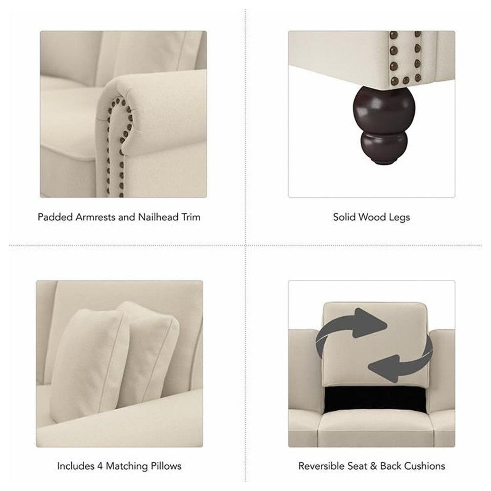 Coventry 87W L Shaped Sectional Couch in Cream Herringbone Fabric