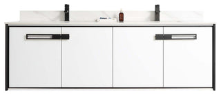 Oakville Wall Mount Bathroom Vanity, White Matte, 72", Black Hardware