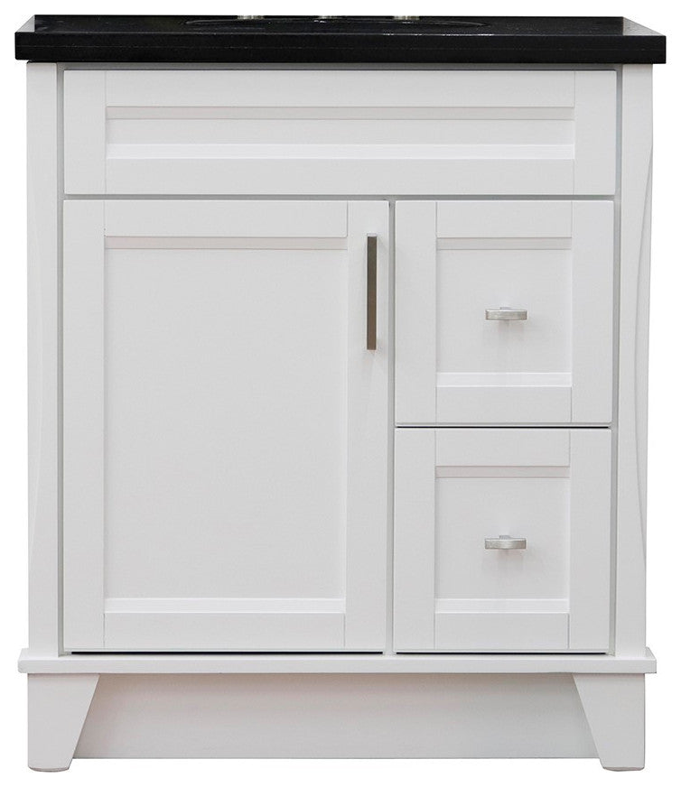 31" Single Sink Vanity, White Finish With Black Galaxy Granite With Oval Sink
