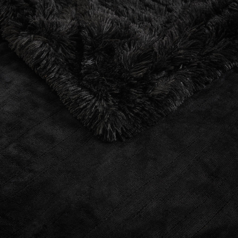 Serta Malea Shaggy Faux Fur Heated Throw, Black