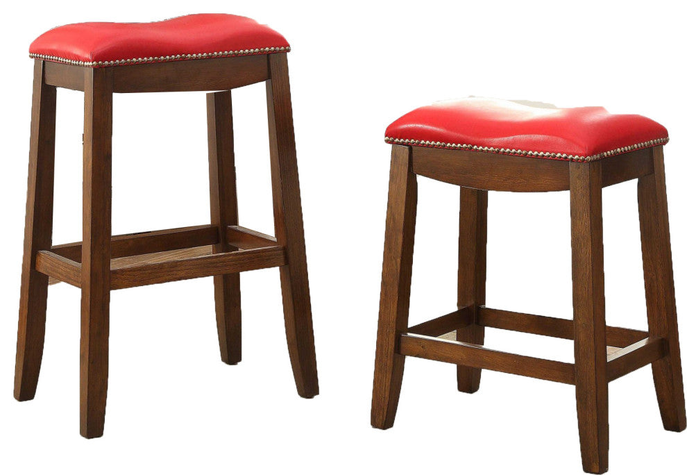 Delta Counter Height Stool, Set-2, Red PU and Oak