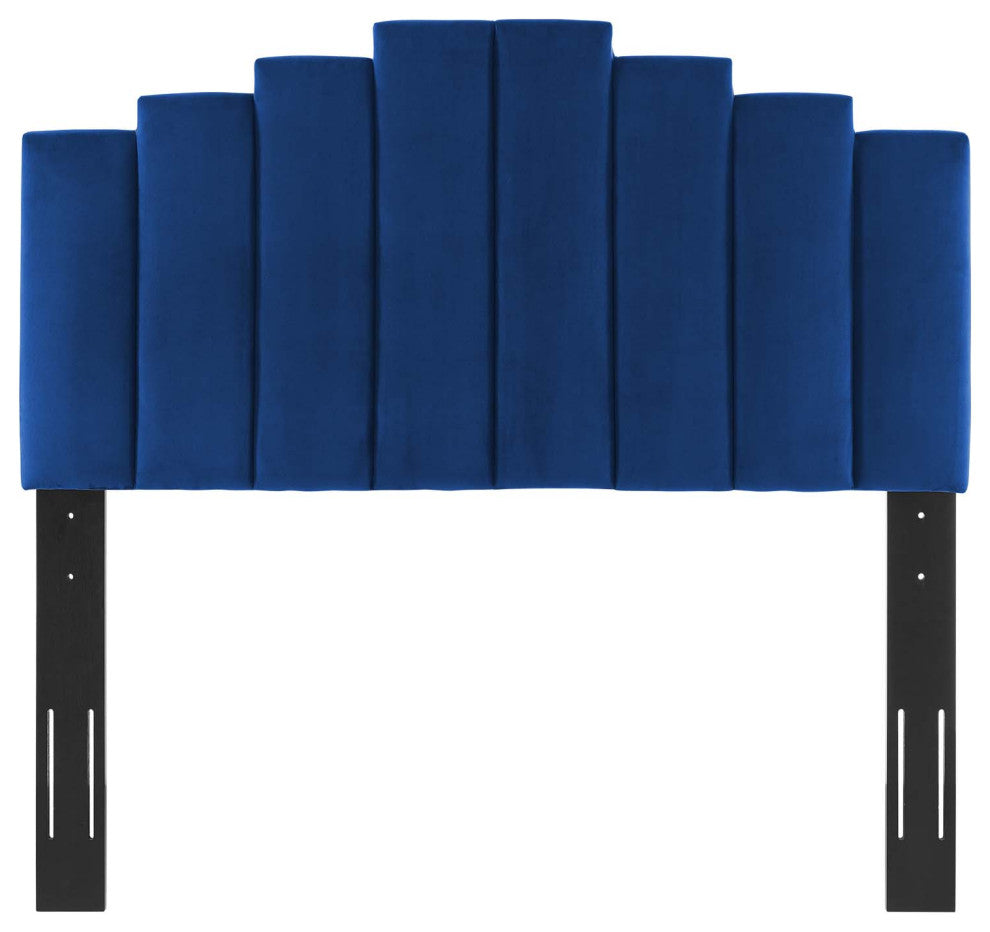 Platform Bed Frame, Full Size, Velvet, Blue Navy, Modern Contemporary, Bedroom