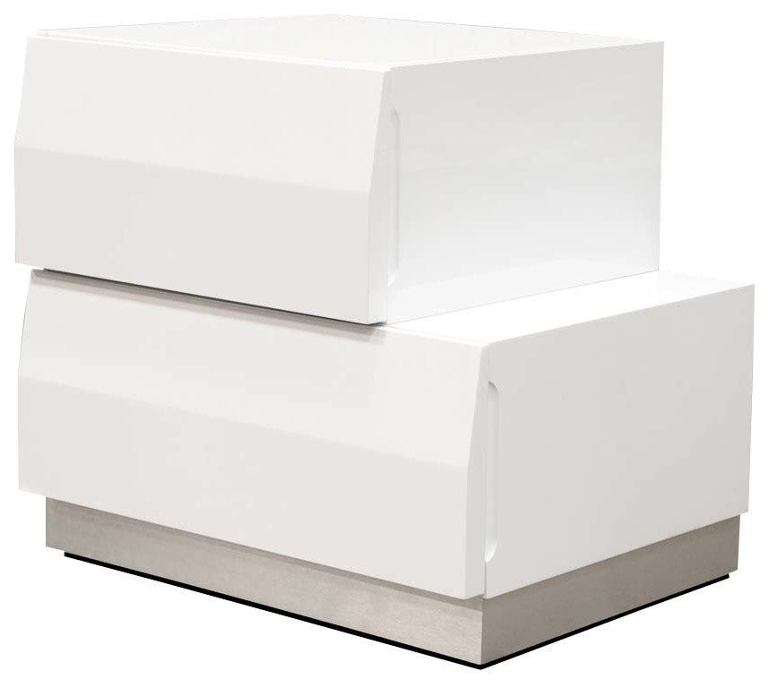 Spain Modern White 2-Drawer Bedroom Nightstand