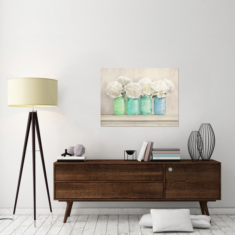 "Peonies in Mason Jars" Stretched Canvas Giclee by Jenny Thomlinson, 40x30"