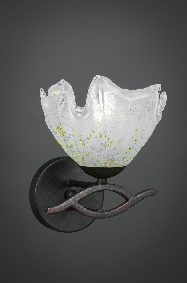 Revo Wall Sconce In Dark Granite, 7" Gold Ice Glass