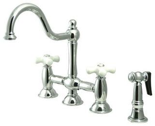 Kingston Brass Bridge Kitchen Faucet With Brass Sprayer, Polished Chrome