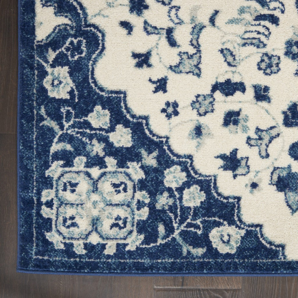 8" x 10" Ivory and Blue Medallion Area Rug