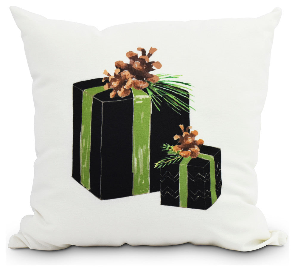 Nature's Gift Holiday Print Decorative Outdoor Throw Pillow, Black, 16"