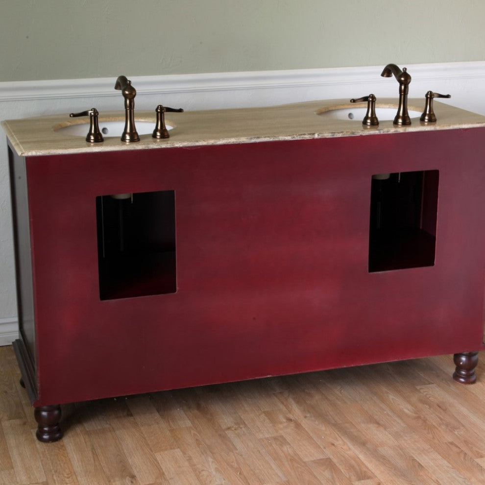 62" Double Sink Vanity-Wood-Walnut-Travertine