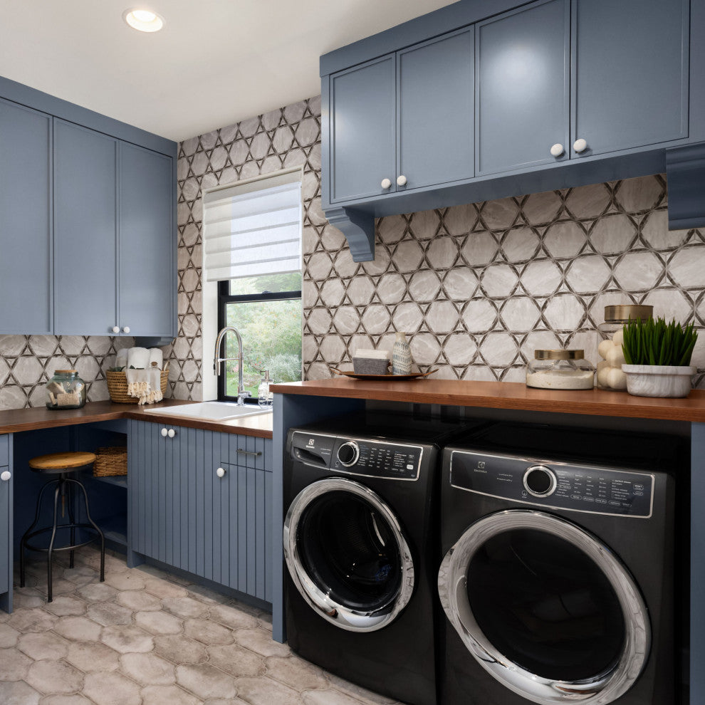 Classico Bardiglio Hex Dimension Porcelain Floor and Wall Tile Sample, Gray