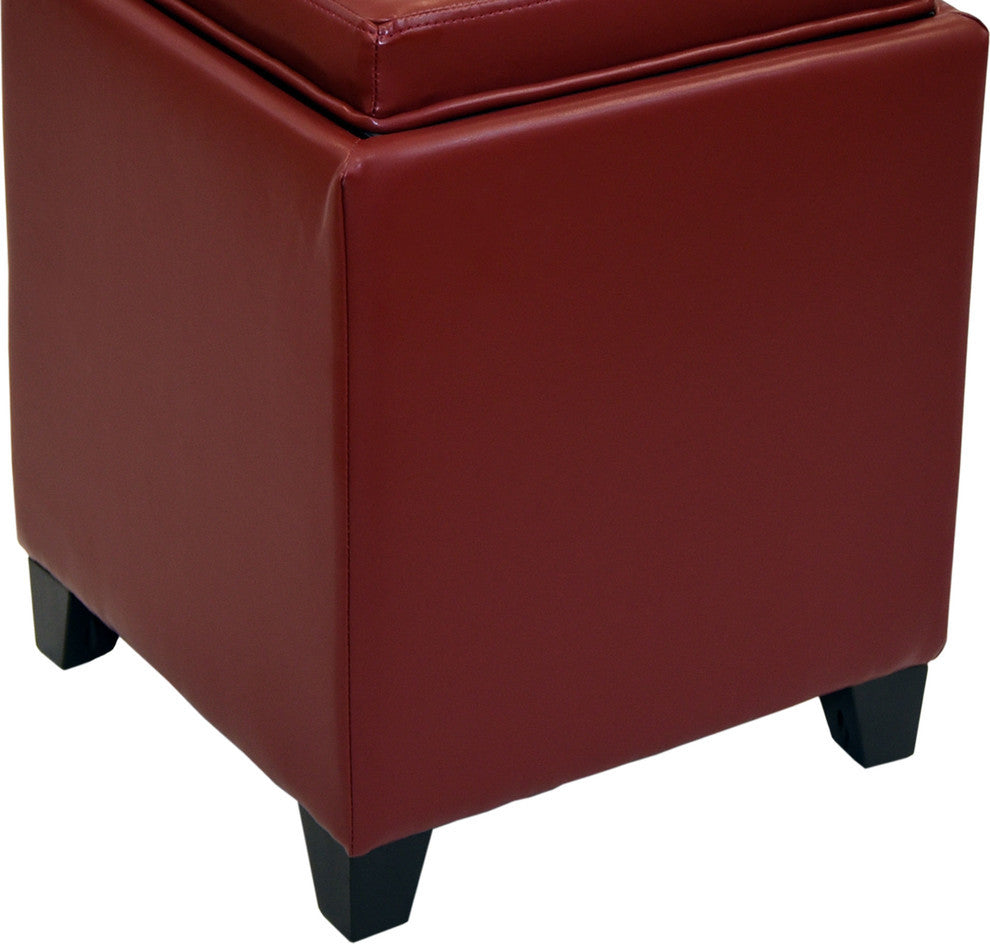 Contemporary Storage Ottoman With Tray, Red