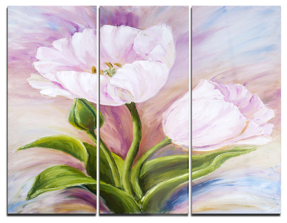 "White Tulips" Glossy Metal Wall Art, 3 Panels, 36"x28"