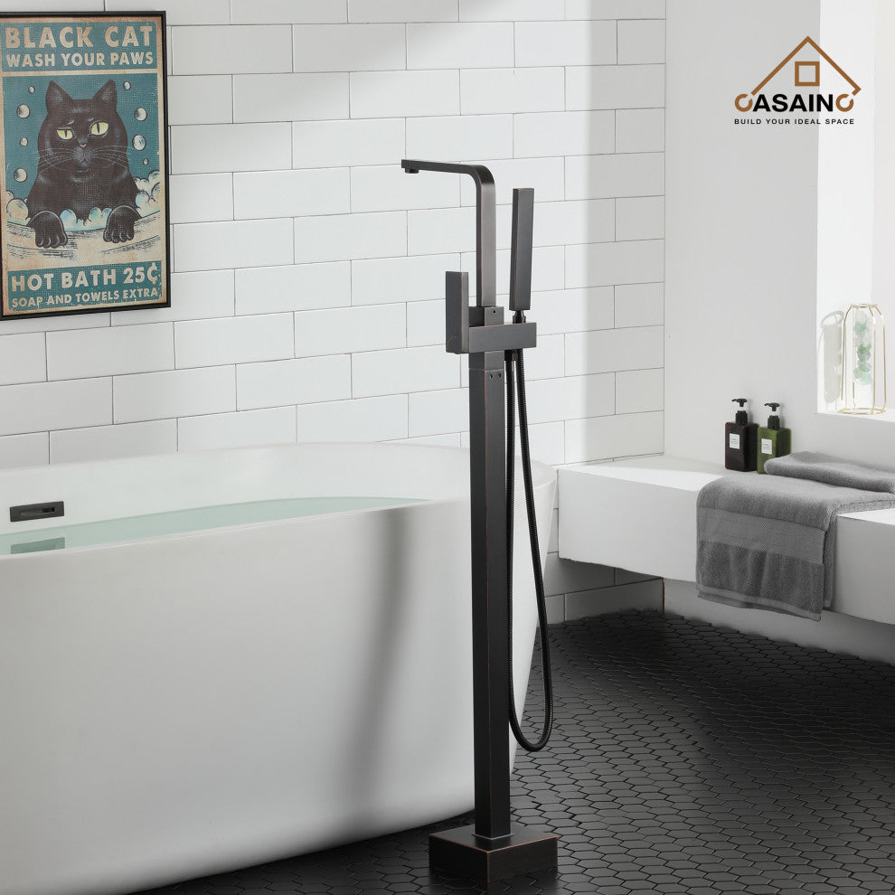 Floor Mount Tub Filler with Handheld Shower Head, Oil Rubbed Bronze